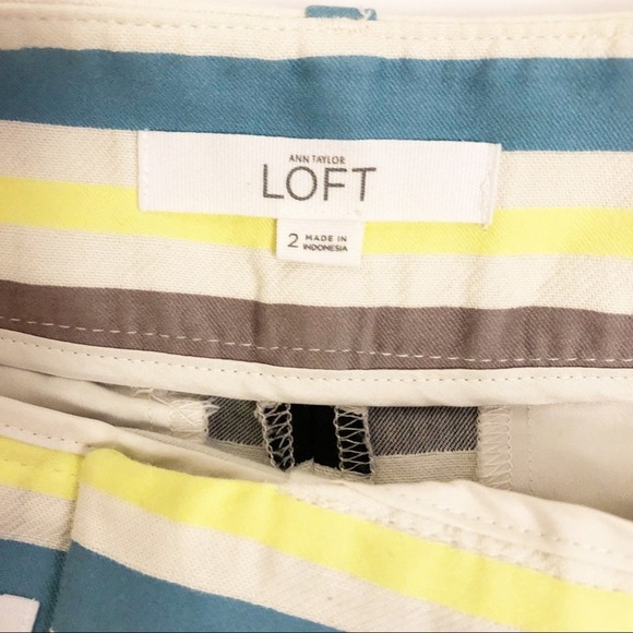 LOFT Riviera Striped Shorts Yellow Blue Size 2 - Picture 6 of 8